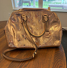 Michael Kors Metallic Gold Logo Monogram Satc...