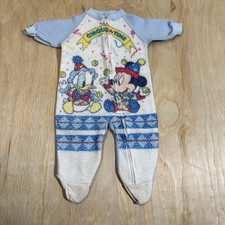 Vintage Disney Babies Mickey Donald Blue One Pieces Jumpsuit Pajamas 6-12m 1984