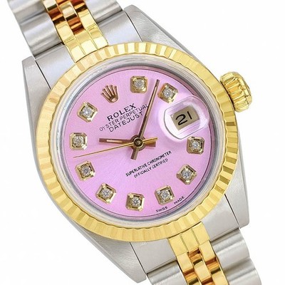 Rolex Datejust 69173 Ladies 26mm 18K Gold & Steel Pink Dial Fluted