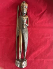 Hand Carved Wood Vintage Kenya  Warrior Statue 14.5” tall Figurine