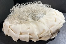 Vintage Women  s Fashion Hat Ivory Woven Chiffon Brim  Netting Accent