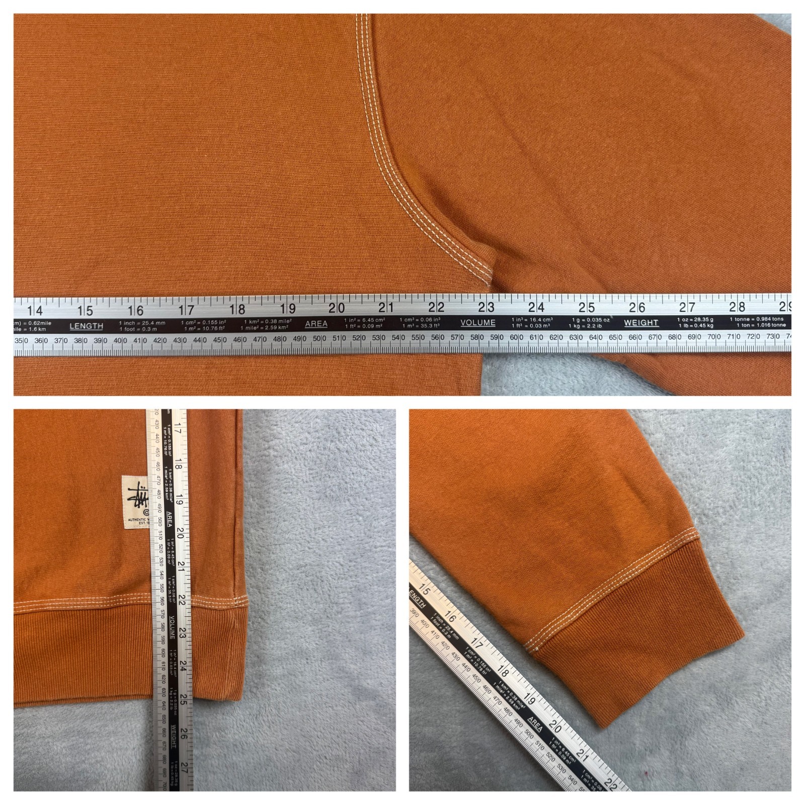 VTG Stussy Workwear Orange Heavyweight Contrast Stitch Oversized Sz M Sweatshirt image 6