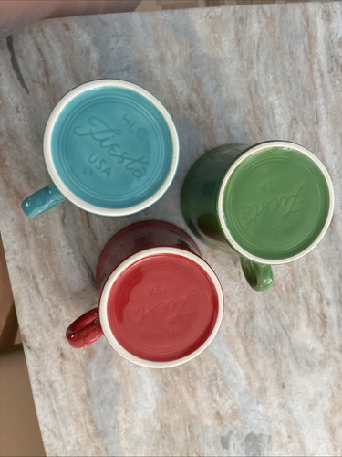 3 Fiesta Ware Multicolor Coffee Mugs Cups Ring Handle Homer Laughlin USA THREE - Picture 5 of 9