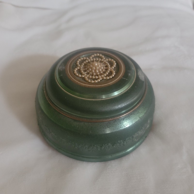 Vintage  Green Cody  Jewelry Box And Pearled
