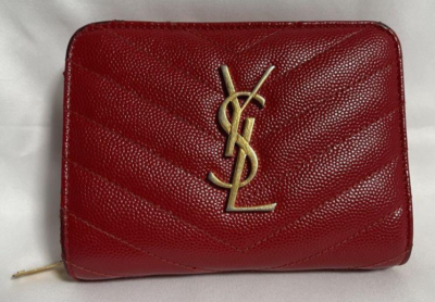 Yves Saint Laurent Mini Folding Women Wallet Red Logo Plated Round