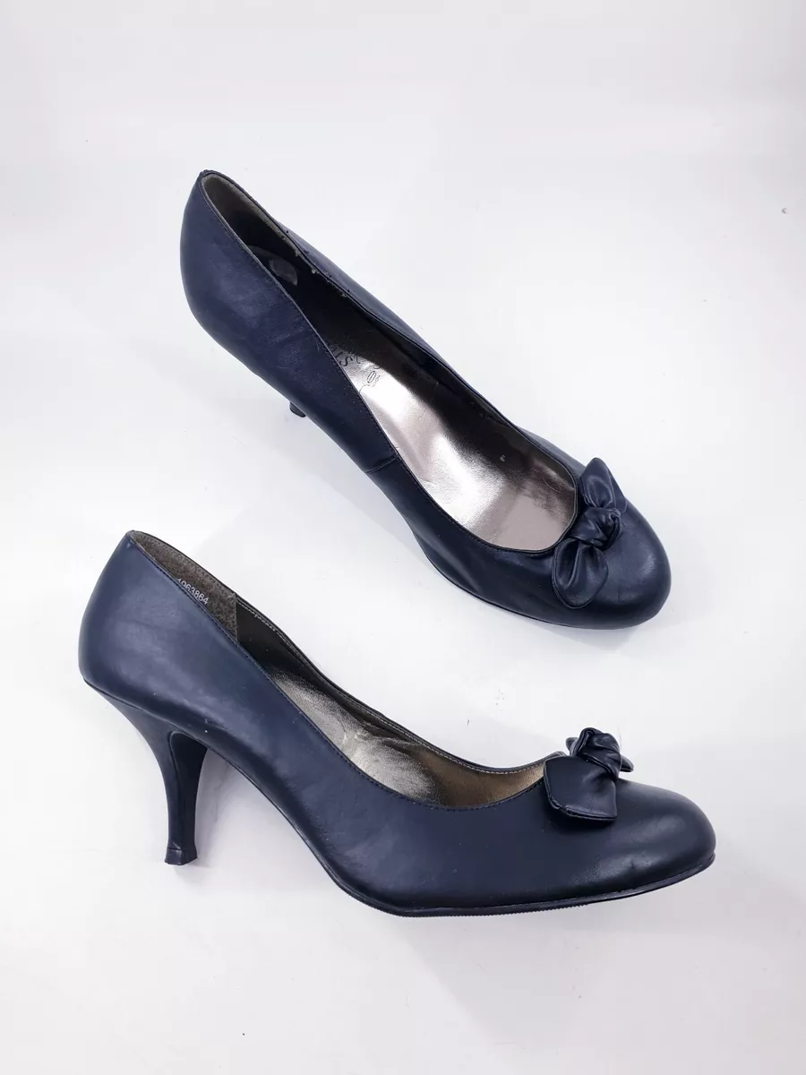 New Look size 8 41 black faux leather bow front kitten heel court shoes