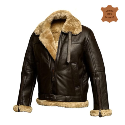 B3 RAF Aviator Genuine Leather Jacket for Men- Small Brown Bomber Jacket