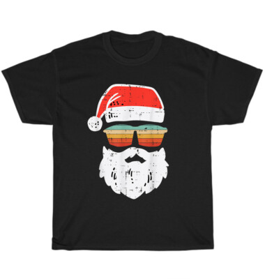 Santa Face Retro Vintage Sunglasses Christmas Xmas T-Shirt Unisex Funny Tee Gift