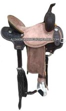 Western Leather Barrel Racing Saddle Floral Tolled Rough Out Seat with Tack set