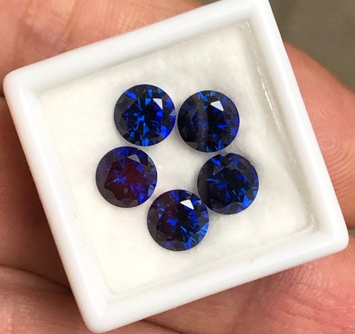 Dunkelblau Lab-gefertigte Saphir Edelsteine Rund Menge 5 Edelsteine Lose Diamantschliff c��070 - Bild 3 von 11
