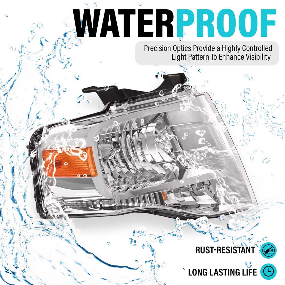 Pair For Ford Expedition 2007-2014 Headlights Amber Corner Headlamp W/bulb LH&RH - Image 3 of 4