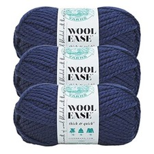 3 Pack Lion Brand Yarn 640-110Y Wool-Ease Thick  Quick Bulky Yarn, Navy