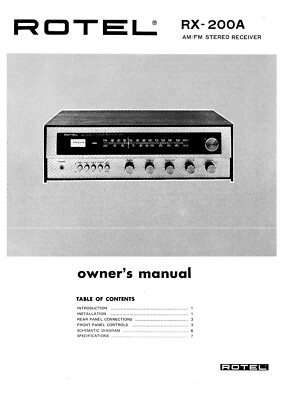Operating Instructions For Rotel RX-200 A | eBay