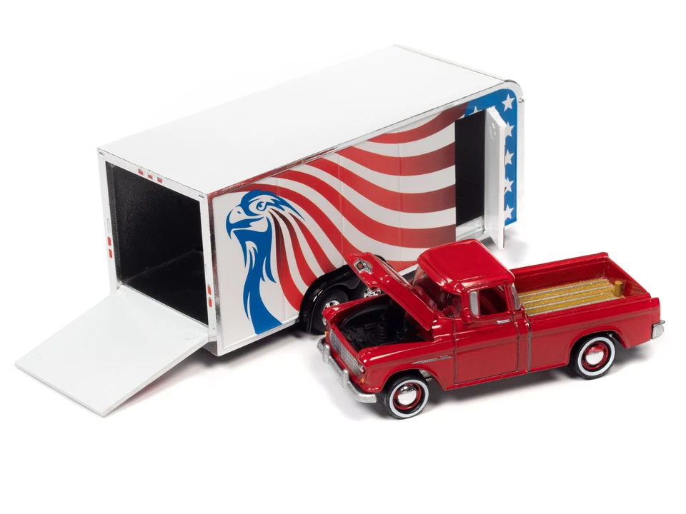 Johnny Lightning *TRUCK & TRAILER* Red 1955 Chevy Cameo w/ENCLOSED TRAILER NIP - Image 2 of 2