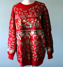 Vintage Christmas Sweatshirt Size XL Teddy Bears Puffy Paints Holly Holiday Red
