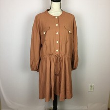 NWT Nine West Fit Flare Utility Dress XXL Womans Mocha Elastic Waist Long Sleeve