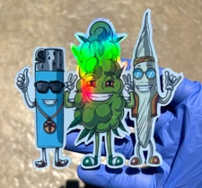 Funny Weed Party Holographic Sticker Waterproof Vinyl Trippy 420 Stoner Decal