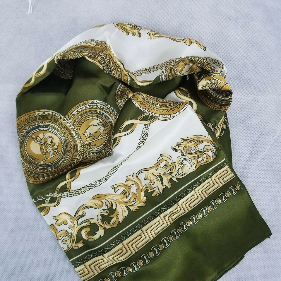 Bufanda Cuadrada De Colección Monedas de Oro Verde Oliva 41" Mantón Envolvente Bufandas Años 90 Foto 2 de 3