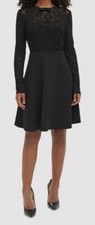 Karl Lagerfeld Women's Black Paris Scuba Crepe Lace Dress Size 8