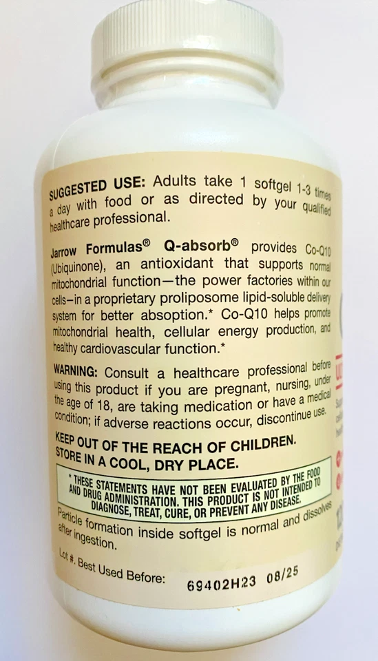 Jarrow Formulas Ubiquinone Q-absorb Ultra Absorption 100mg  - 120 Softgels 5/26+ - Image 3 of 3