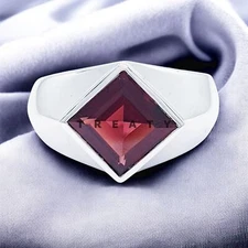 Garnet Square Cut Gemstone With 925 Sterling Silver Ring For Men's #565 *