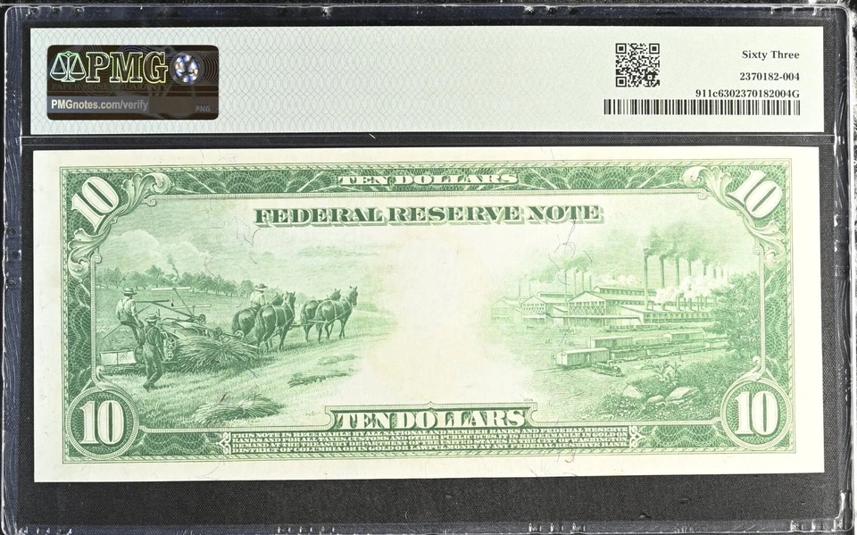 FR911c 1914 $10 Ten Dollars Federal Reserve Note New York PCGS CU63 FREE SHIPPIN - Image 2 of 4