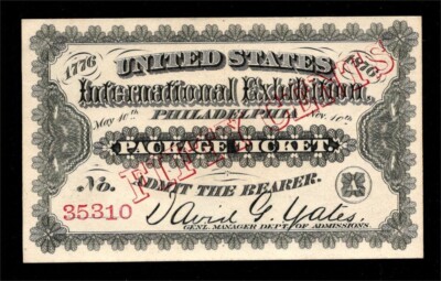 US International Exhibit 1876 (Centennial) 50 cents ticket - Uncirc.