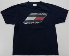 Rare VTG HILFIGER Athletics Tommy Spell Out Flag T Shirt 90s 2000s Navy Blue M
