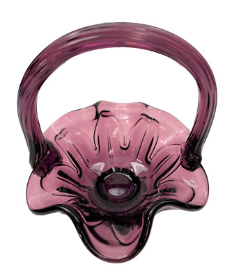 Vintage Fenton Art Glass Amethyst Purple Small Basket Marked, Nice Decor Gift