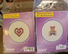 Vntg Set Of 2 Janlynn Beginner Counted Cross Stitch Kits #021-0181 & #21-189 -C4