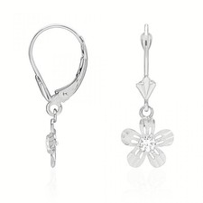 14k White Gold CZ Dangle Leverback Earrings