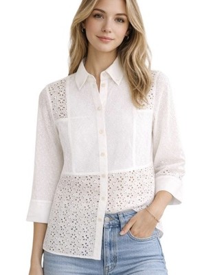 Tory Burch Cream & White Eyelet Lace Femine Button-Up Blouse Romantic Size 6