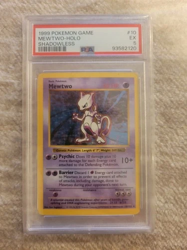 Pokémon Mewtwo TCG Base Set Holo Shadowless Rare Card 10/102 PSA 5
