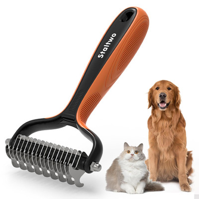 Staltwo Deshedding Dog Brush for Shedding - 2-In-1 Professional Undercoat Rake a