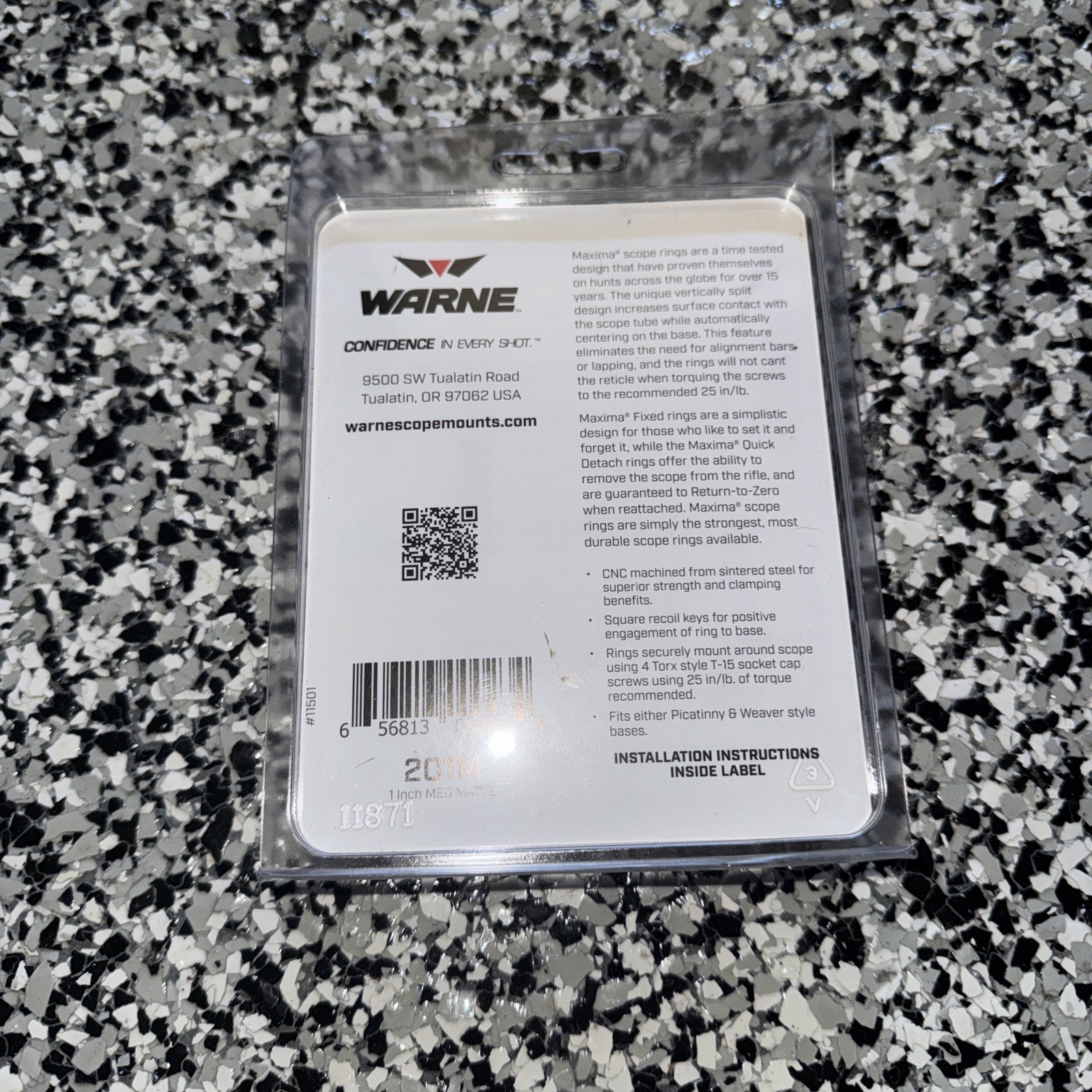 Warne Maxima  201M Horizontal 1" Medium Fixed Steel Picatinny Scope Rings (52)