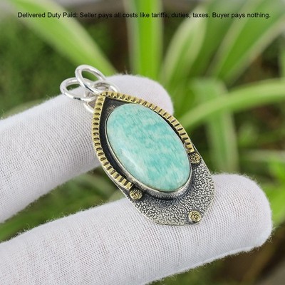 Oval Amazonite Stone Daughter Art Deco Boho New Pendant Jewelry Sterling Silver
