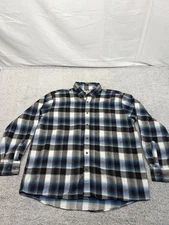 Vintage Sears Roebuck Flannel Shirt Blue Plaid Mens Large Very Soft Clean
