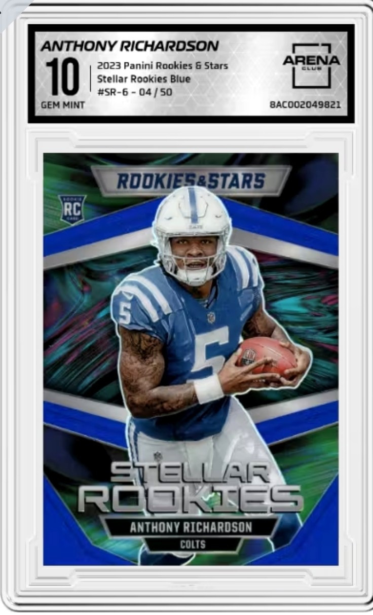 Anthony Richardson RC 2023 Rookies & Stars Stellar Rookies BLUE /50 AC GM 10