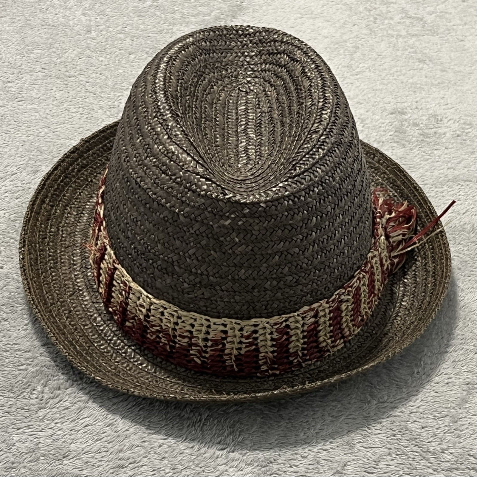 Fedora Hat 7 3/8 59 Brown Woven Straw Genuine Milan Braid Made in Italy Vintage-image