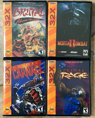 (4) Sega 32X Archival Cases Mortal Kombat 2 Primal Rage Cosmic Carnage & Brutal