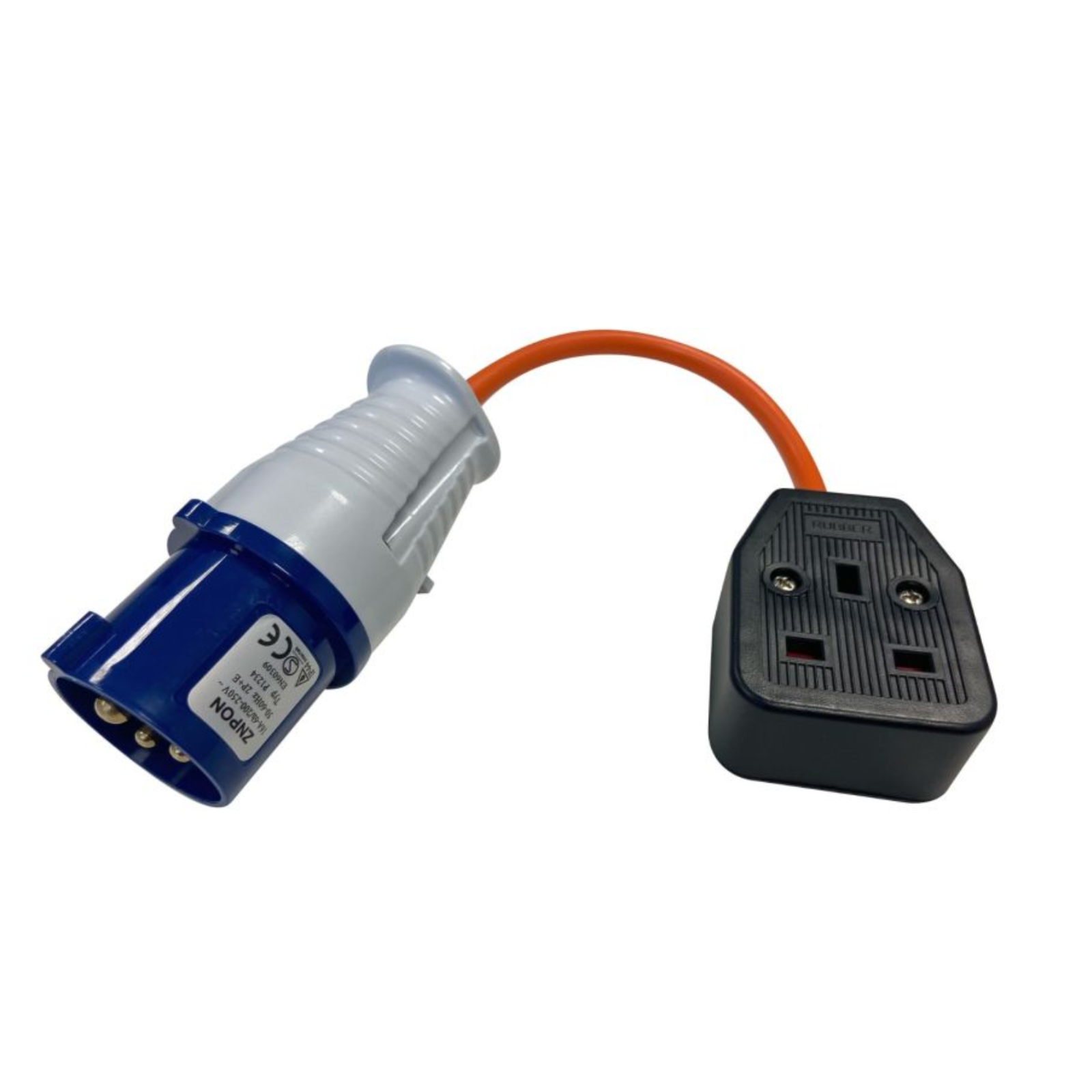 16a Site Plug to 13a Trailing Socket for Camping Mains Lead Adaptor