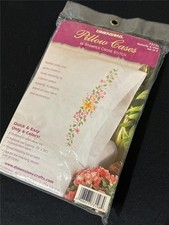 Dimensions Butterflies  Vines Stamped Cross Stitch Pillowcases Set of 2 VTG NEW