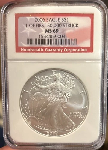 2006 NGC MS 69 Silver Eagle 1 Of First 50,000 Struck