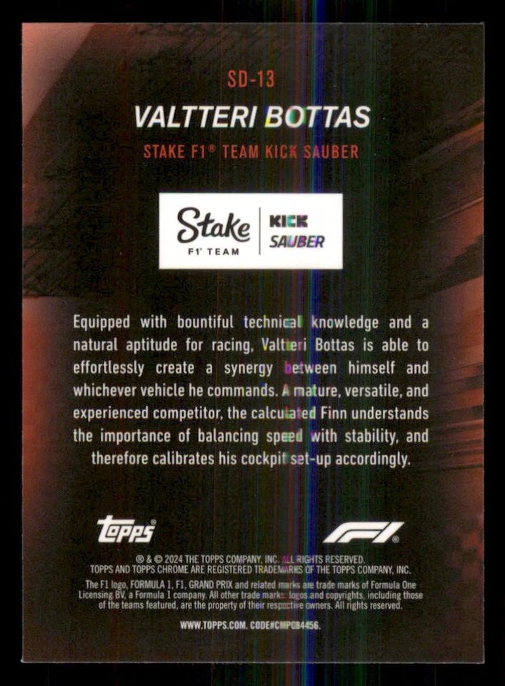 2024 Topps Chrome Formula 1 Speed Demons #SD13 Valtteri Bottas - Image 2 of 2