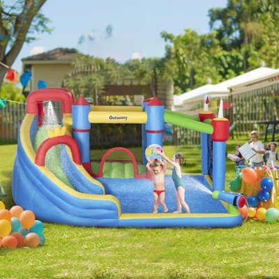 6-in-1 Inflatable Bounce House Outdoor Toy, Inflatable Water Slide for Kids