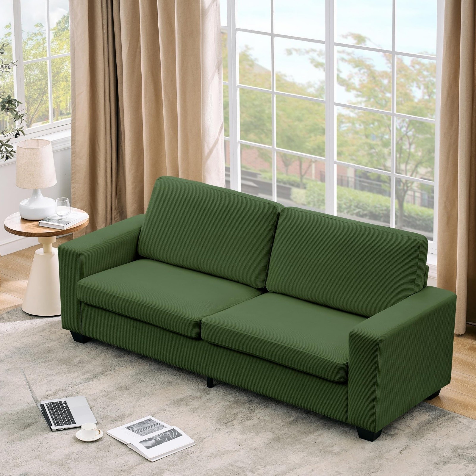83" Modern Corduroy Sofa Couch, 2-3 Seat,  Removable Washable Cushions