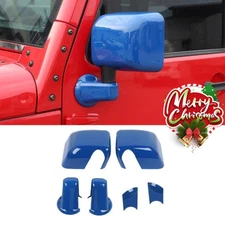Blue Side Rearview Mirror/Base Cover Overlay Shell Decor For Jeep Wrangler JK07+