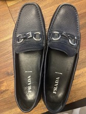 Prada Black Pebbled Leather Loafers Silver Bit Made in Italy EU 37.5