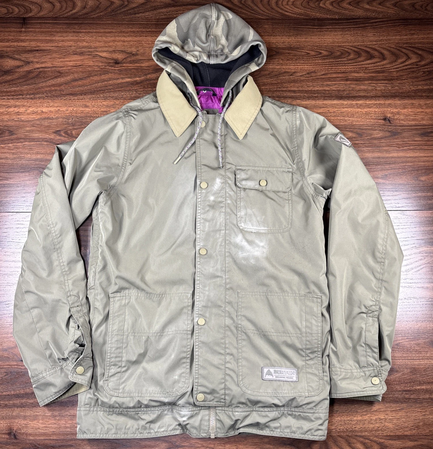 BURTON Dunmore Jacket Mens Sz XS Olive Green Insulated Camo Hood
