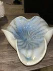 VTG Murano Venetian Art Glass Silver Ribbon Aventurine Accent Bowl Candy Dish